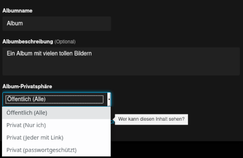 Dropdown Album-Optionen